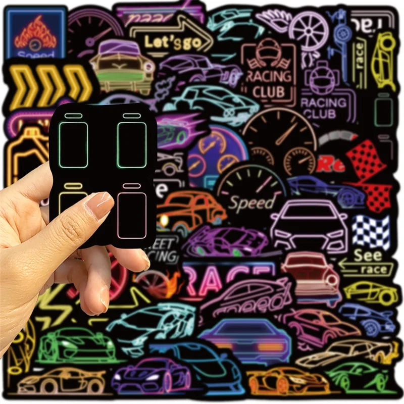 10/30/50PCS Kawaii Neon Car Sticky PVC Sticker Aesthetic Stationery DIY Decoration Scrapbooking Children's Supplies