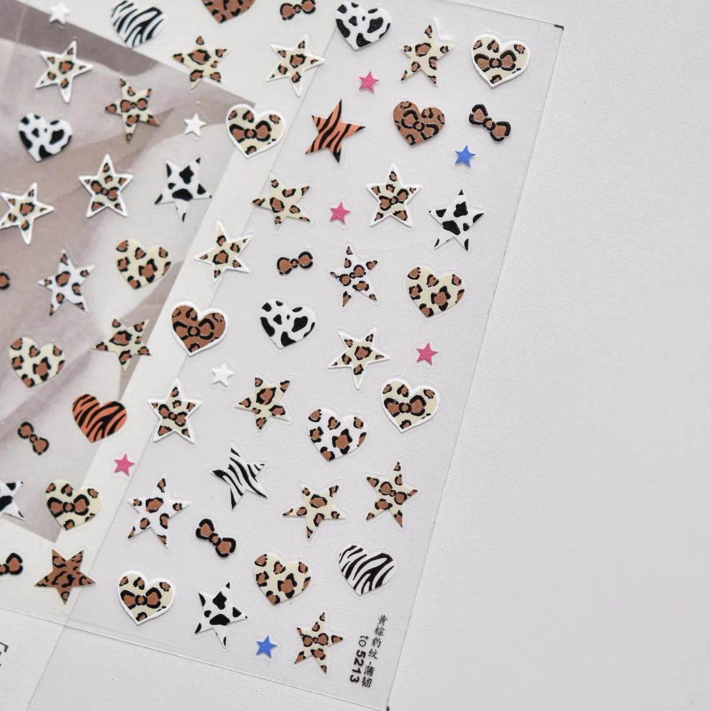 Retro Leopard Print Heart-shaped Nail Art Stickers 5D Metal Nail Sticker European and American Style Manicure Decorations Decals