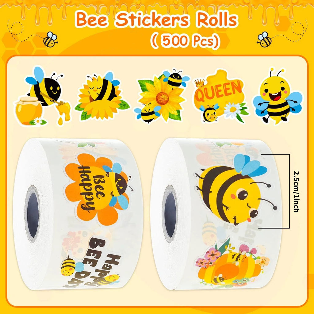 500Pcs/Roll Heterotypic Flowers Hardworking Little Bees Stickers 2.5cm/1.0'' Happy Bees Art Scrapbooking Learning Reward Labels