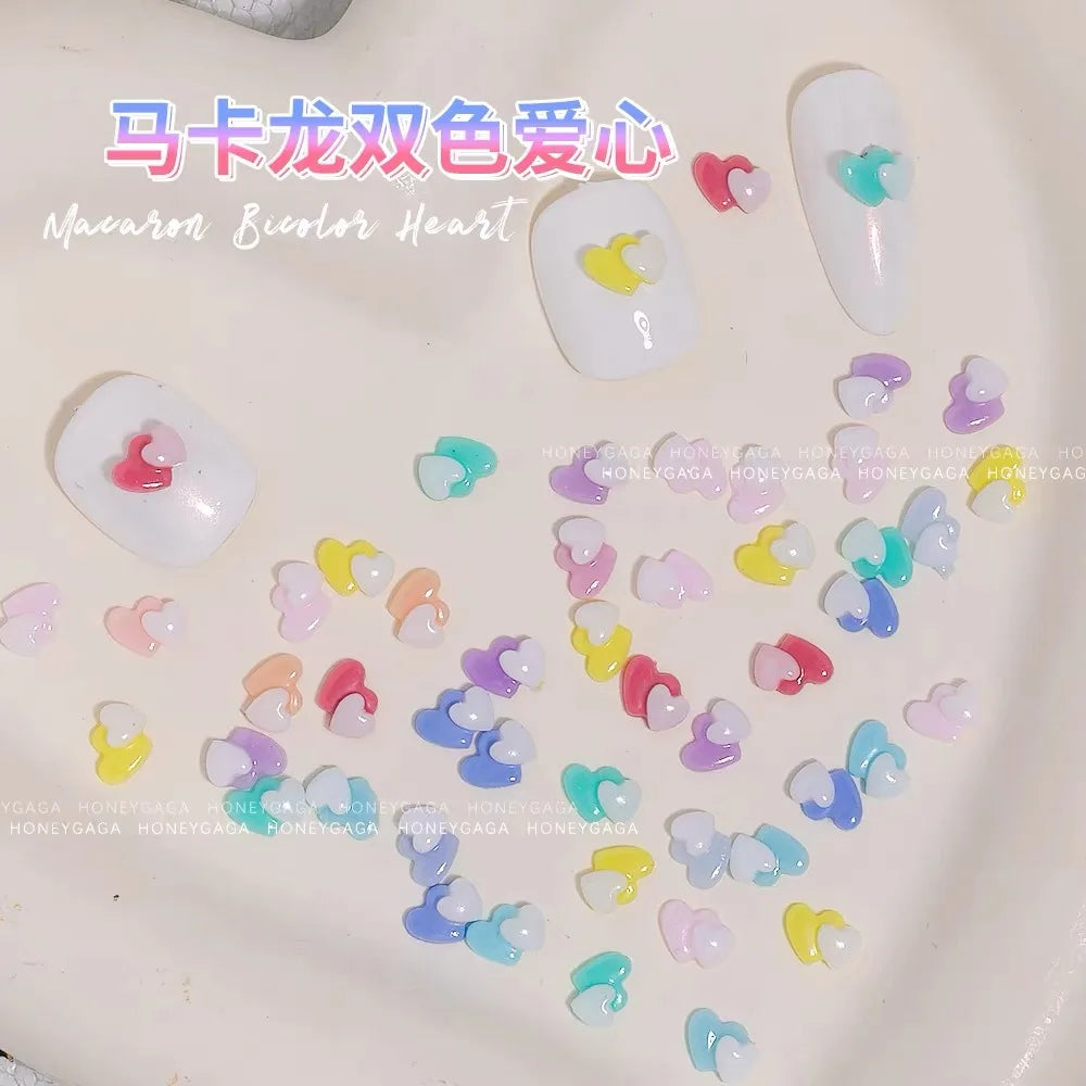 30PC Macaron Color Blocked Love Nails 3D Decoration 5*7mm Flatback Peach Heart Resin Nail Art Charms Gems DIY Manicure Accessory