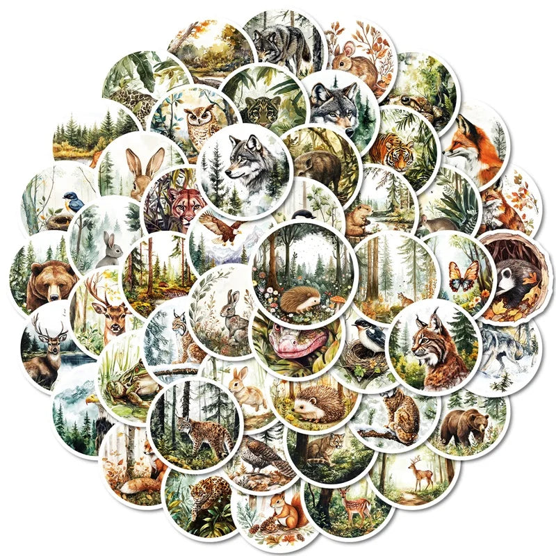 10/30/50PCS Kawaii Round Animal Sticky PVC Sticker Aesthetic Stationery DIY Decoration Scrapbooking School Supplies for Kids