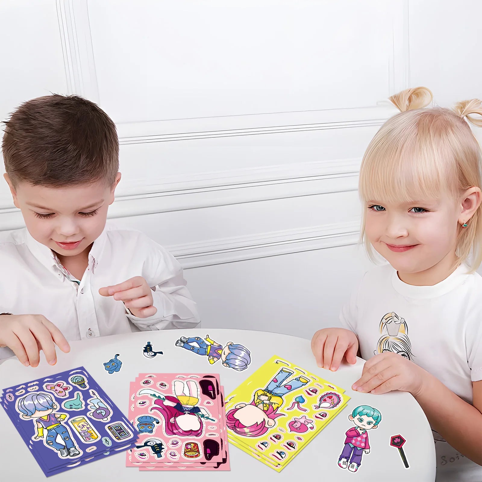 8PCS/PACK Cartoon KPOP Puzzle Stickers, Anime Make a Face Decals for Stationery Notebook Office School Supplies Decor