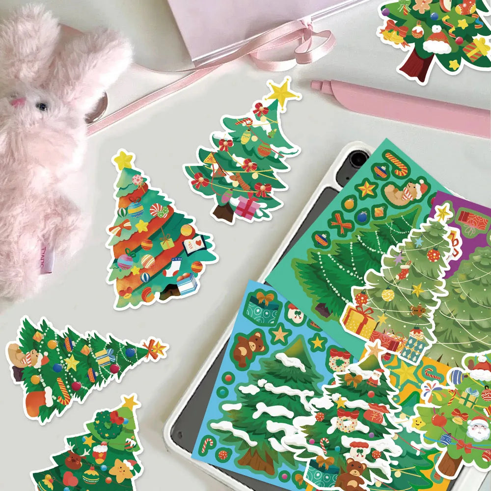 8PCS Christmas Fun Christmas Tree Creative Collage DIY Suitable for Phone Cases, Tablets, Water Cups, and Decorative Toy Sticker