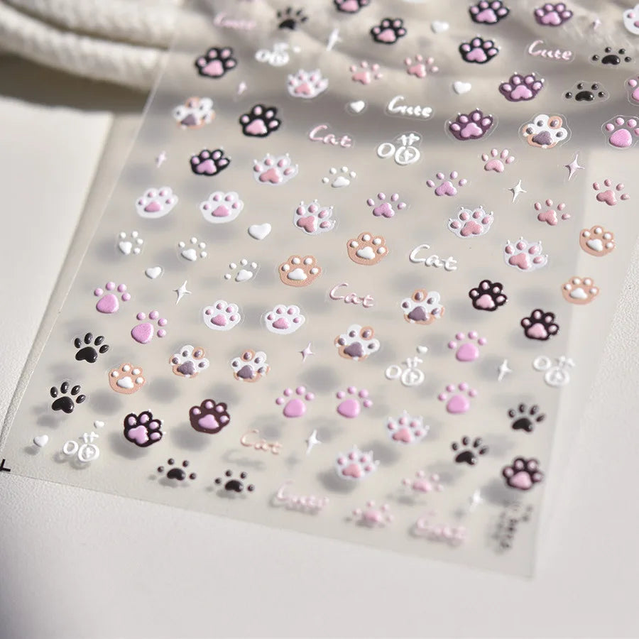 Sweet Puppy Dog Happy Day Cute Cherry star Rich Pink Love Heart Pretty Bowknot 5DNail Art Sticker Self Adhesive Manicure Decal