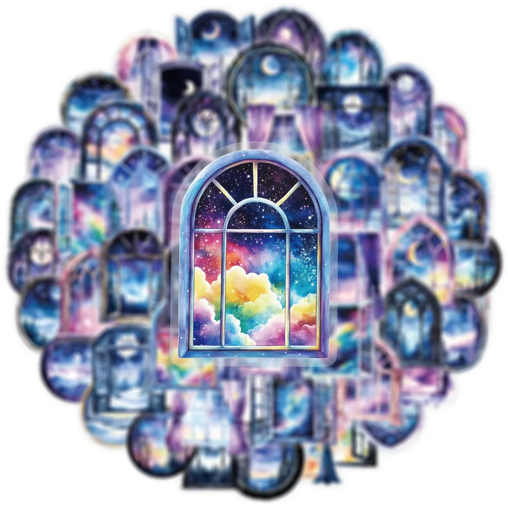 50PCS Transparent PET Dream Window Flower Stickers Phone Water Bottles Notebook Stationery Tablets Waterproof Stickers