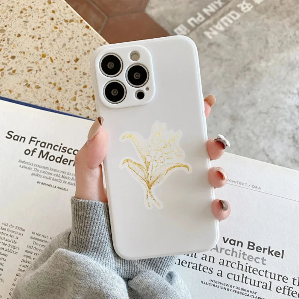 50PCS Golden Plant Series Decorative Fun PET Stickers Decorative Materials DIY Waterproof Tablet Computer Toy Stickers