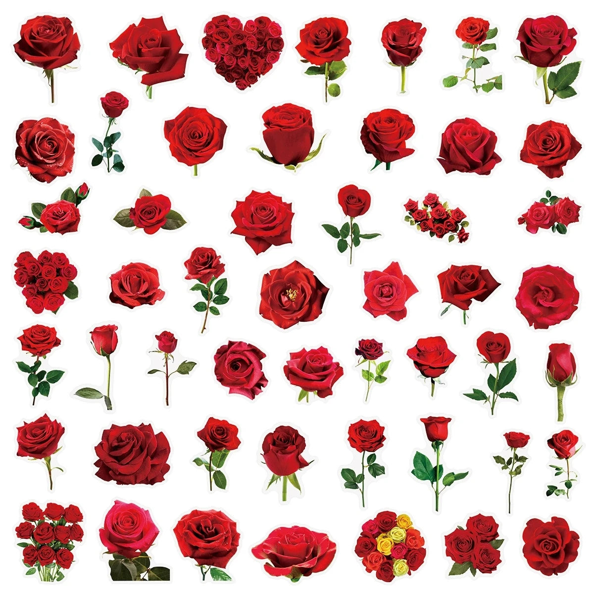 50PCS Transparent PET Red Rose Stickers Handheld Account Phone Stationery Box Gift Box Wedding Decoration PET Waterproof Sticker