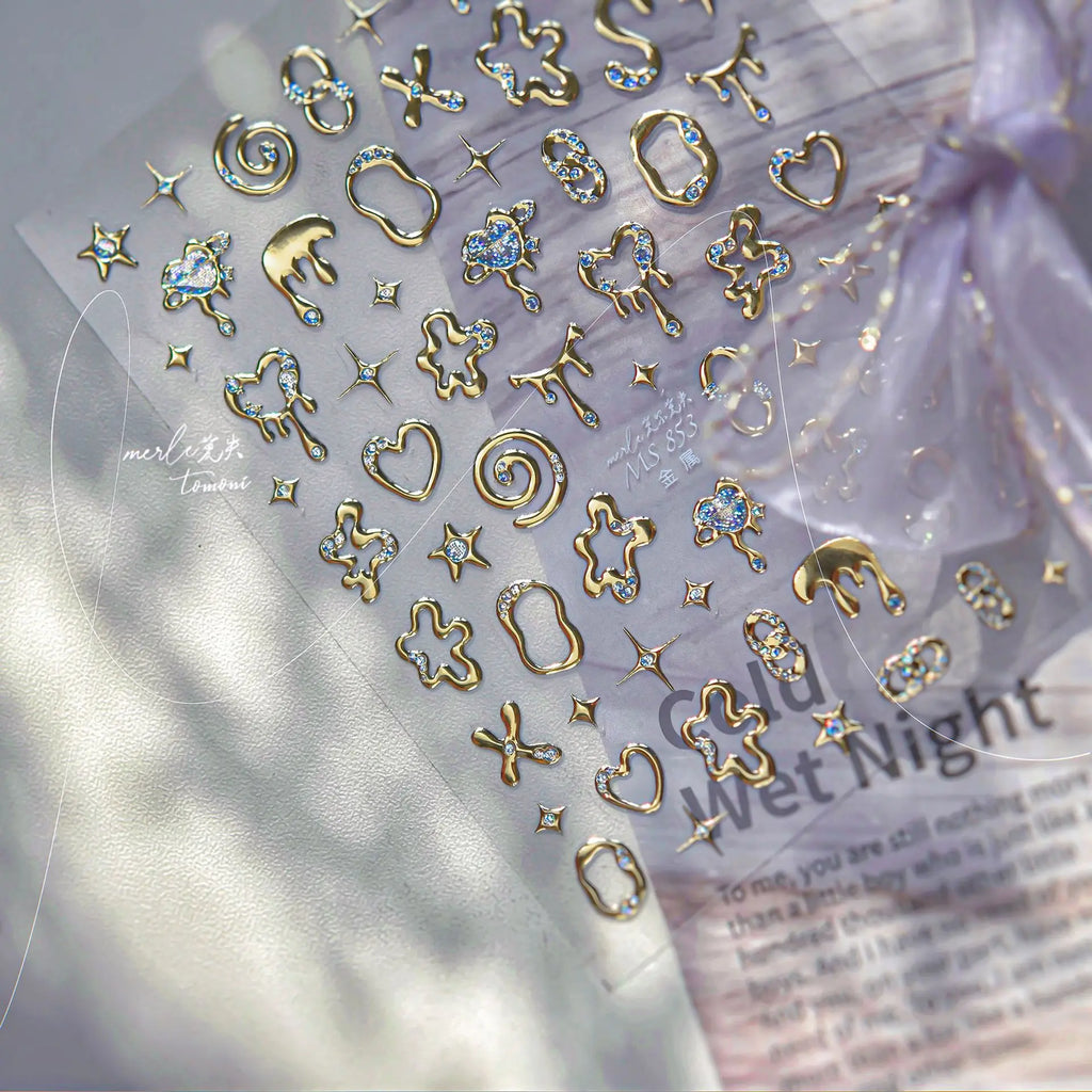 Love Heart gold-embossed Nail Stickers 5D Laser Gold Silver Irregularly Shaped Decorative Nail Art Stickers DIY Manicure Decals