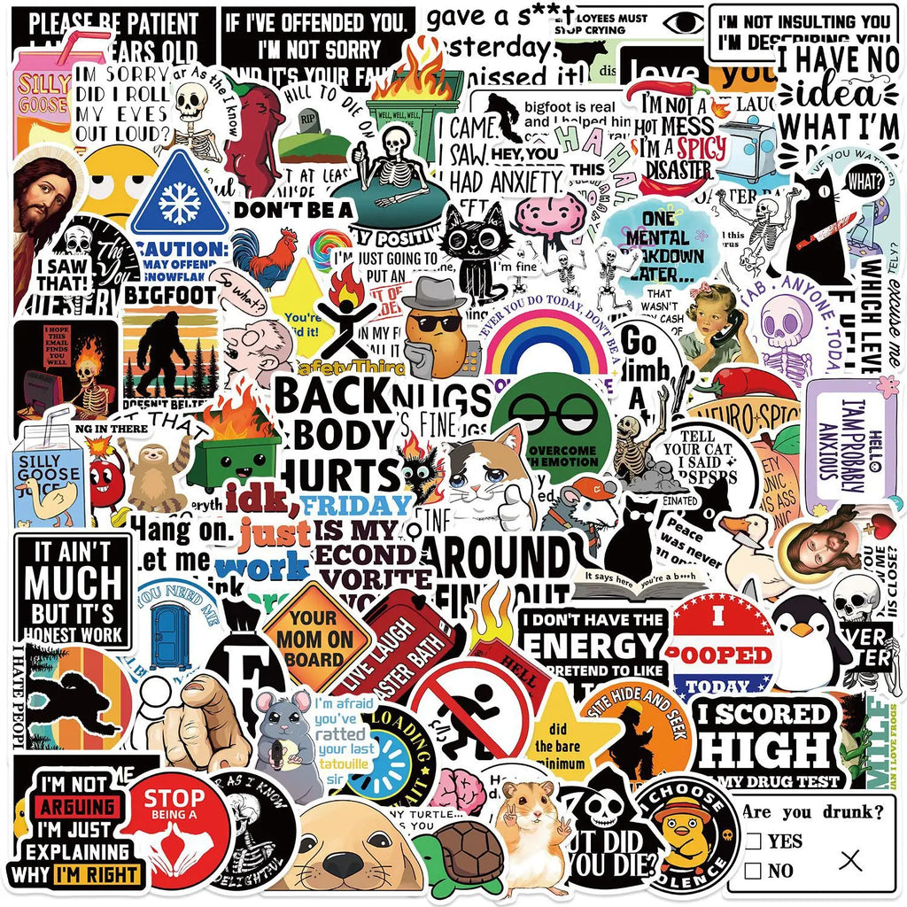 100Pcs Fun Prank Meme Stickers Decorate Guitar Notebook Luggage DIY Waterproof Children Stationary Stickers