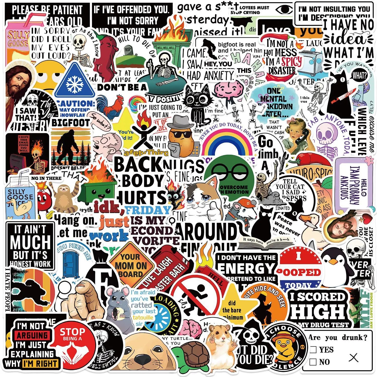 100Pcs Fun Prank Meme Stickers Decorate Guitar Notebook Luggage DIY Waterproof Children Stationary Stickers