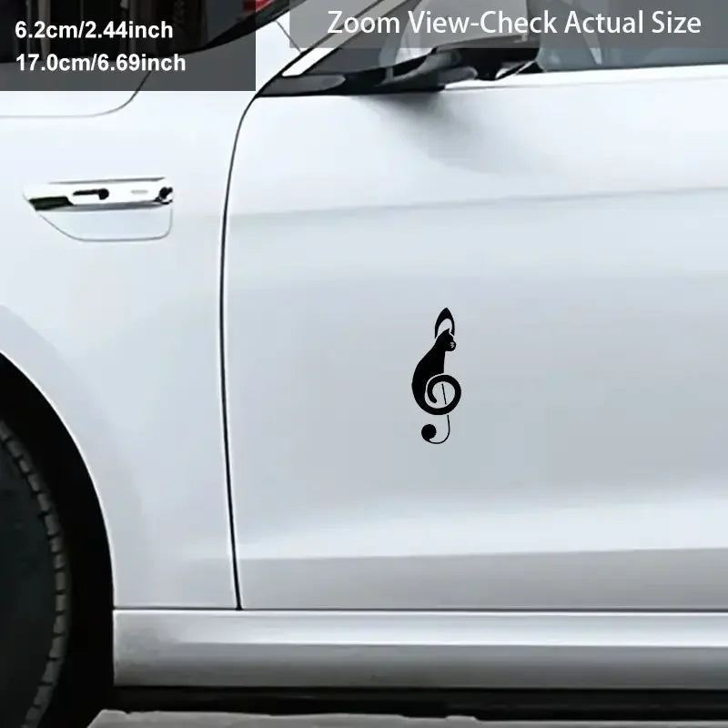 Music Note Cat Vinyl Decal - Self-Adhesive, Motorcycle Sticker, Fun Wall Decor for Washroom, Porch, Living Room, Bedroom, Office