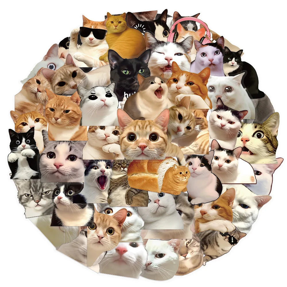 50PCS Cute and Funny Cat Stickers DIY Phone Cases Laptop Refrigerator Stickers Desktop Stickers Waterproof Toy Stickers