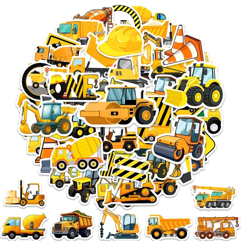 10/30/50PCS Cartoon Engineering Vehicle PVC Sticky Stickers Aesthetic DIY Phone Laptop Luggage Skateboard Graffiti Decals