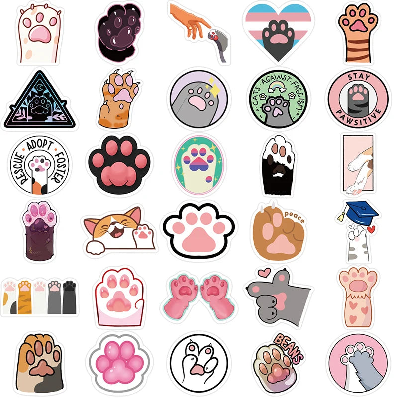 10/30/61PCS Cute Cat Paw PVC Sticker Aesthetic Children's Decoration Scrapbooking Korean Stationery School Supplies for Kids