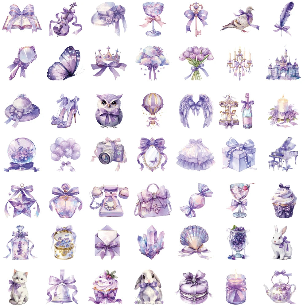 50PCS Purple Dream Sticker Creative Harajuku Aesthetic Bicycle Graffiti Cartoon Phone Stationery Cafe Bicycle Decoration Sticker