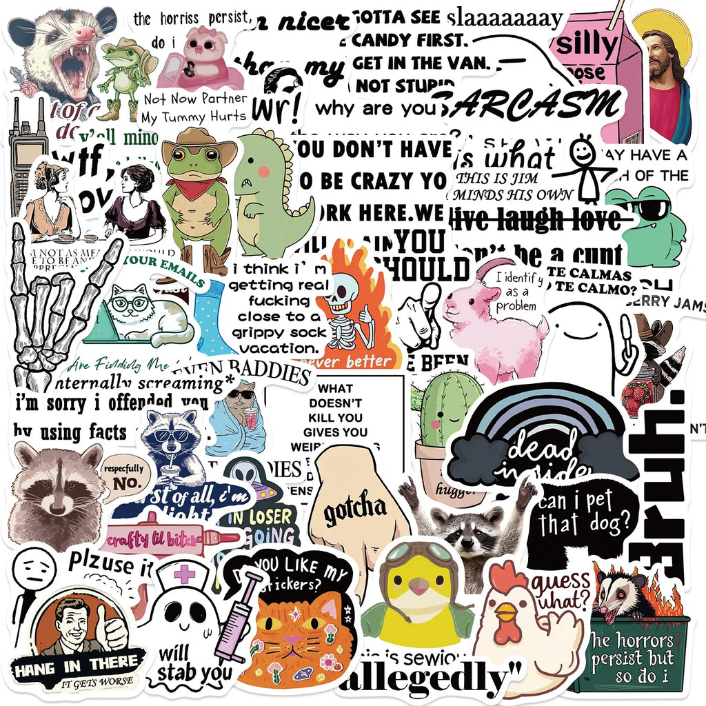 50/100PCS Funny Stickers Painted Graffiti English Patterns DIY Laptop Phone Decoration Waterproof Stickers