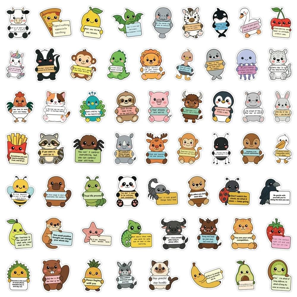 60PCS Animal Inspiration English Cartoon Graffiti Stickers Luggage Water Cup Scooter Stationery Decoration Stickers