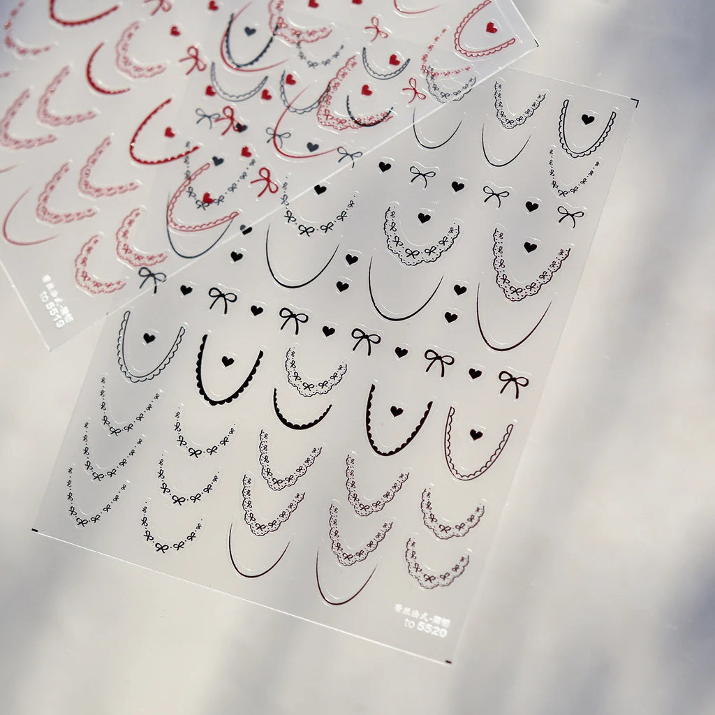 Lace French Nail Art Stickers 3D Thin and Tough Ballet-style Nail Decorations Stickers Colors French Bow Love Adhesive Decals