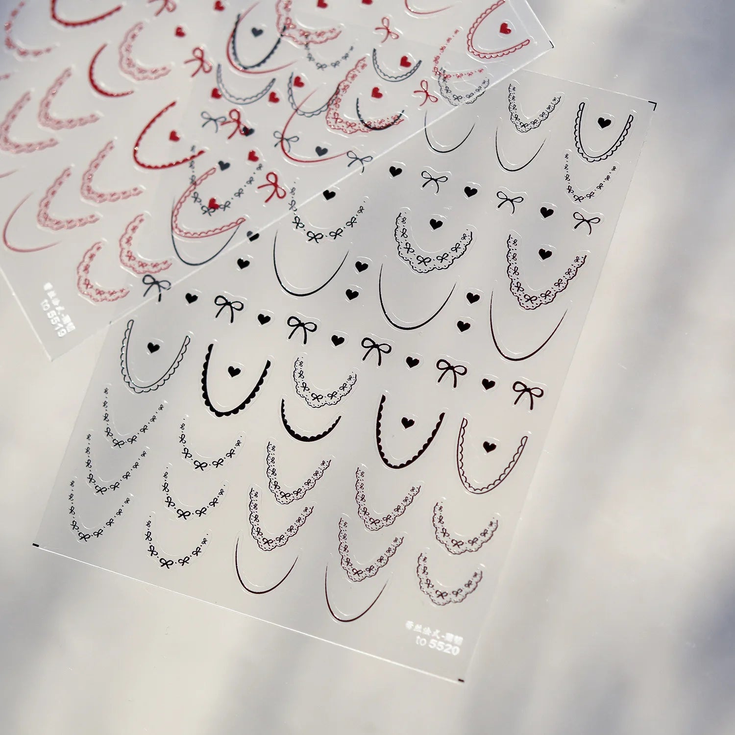 Lace French Nail Art Stickers 3D Thin and Tough Ballet-style Nail Decorations Stickers Colors French Bow Love Adhesive Decals