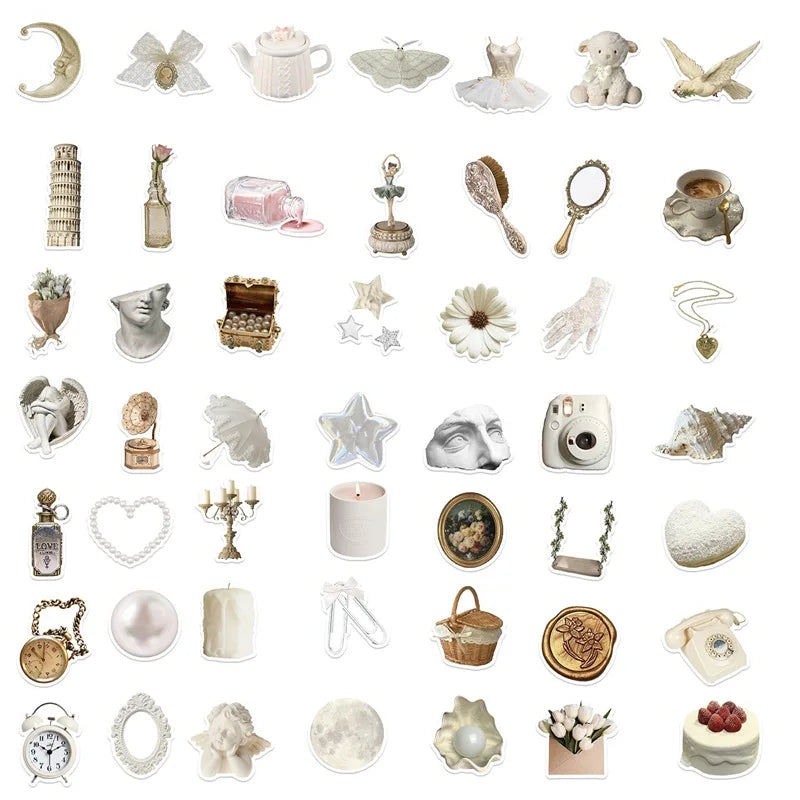 10/30/50PCS INS White PVC Sticker Aesthetic Decoration Scrapbooking Sketchbook Korean Stationery School Supplies for Kids