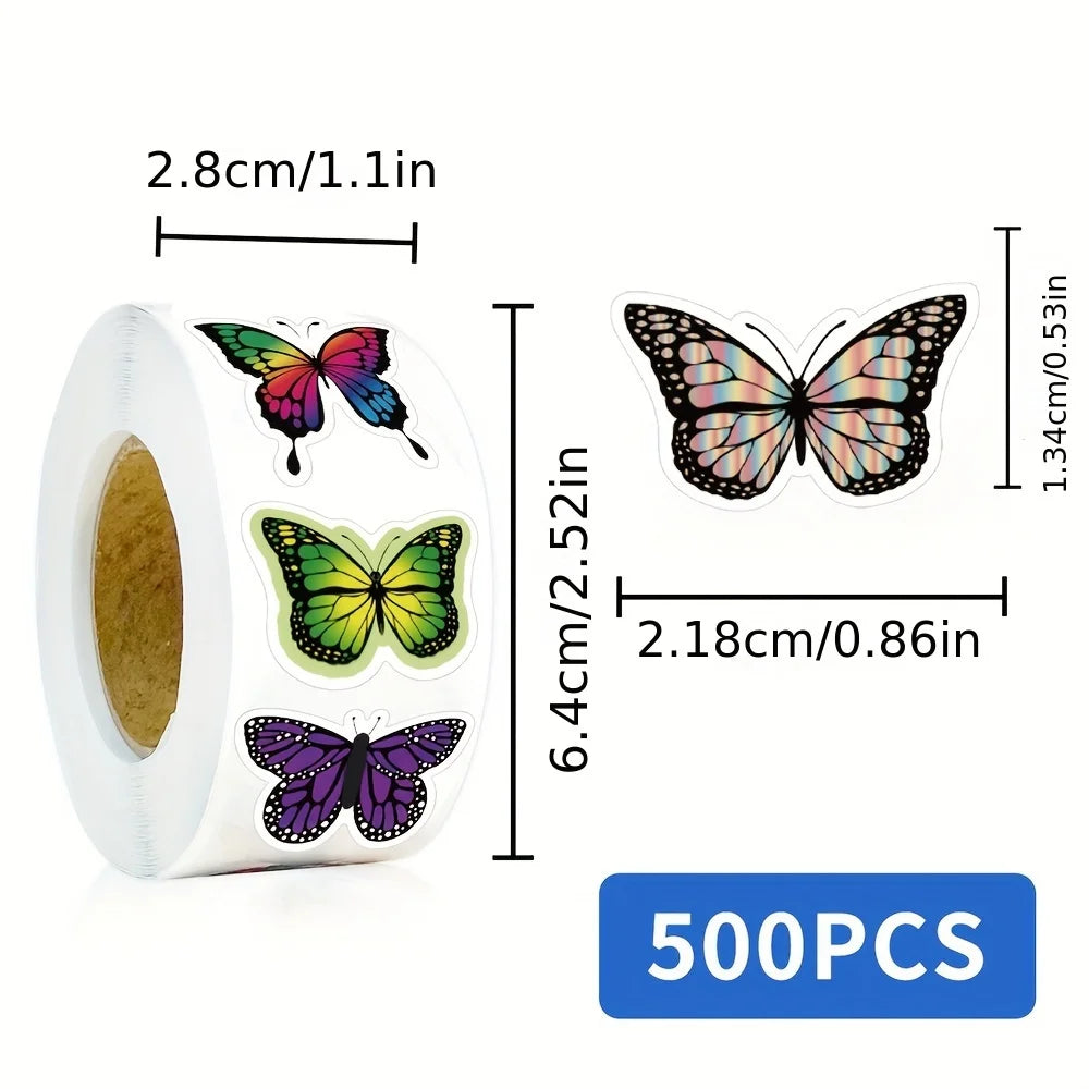 500Pcs/roll Cartoon Butterfly Stickers Luggage Decoration Cartoon Phone Graffiti Stationery Laptop DIY Cafe Creative Stiker