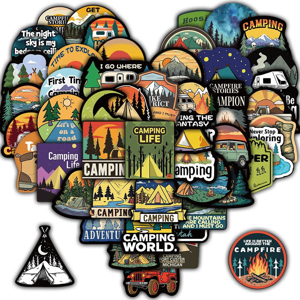50PCS Camping Sticker Notebook Decorative Luggage Creative Laptop Bicycle Skateboard Personalize Phone Art Dormitory Sticker ﻿