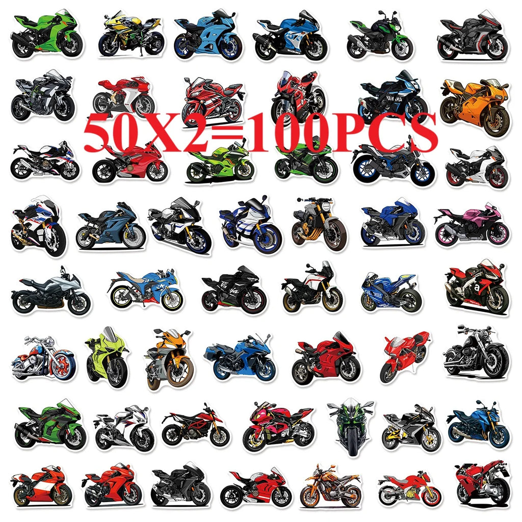 50/100PCS Cartoon Motorcycle Graffiti Stickers Decorative Luggage Notebook Car Waterproof Stationery Stickers