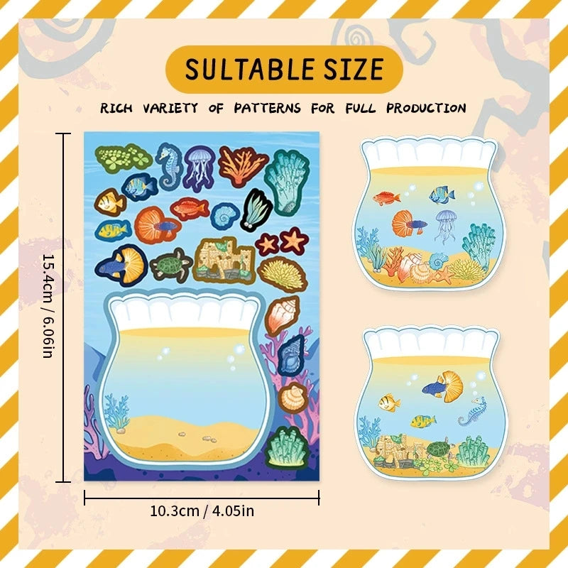 8/16/24PCS Fish Tank Stickers DIY Stationery Puzzle Cartoon Creative Waterproof Notebook Pen Holder Reward Stickers