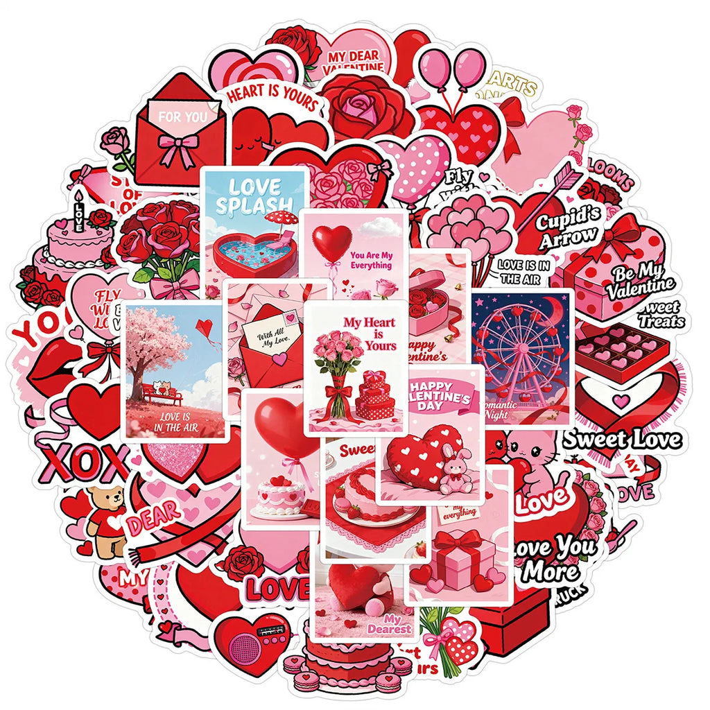 50/100PC Valentine's Day Graffiti Stickers, Water Cups, Luggage Waterproof Decoration Stationery Stickers