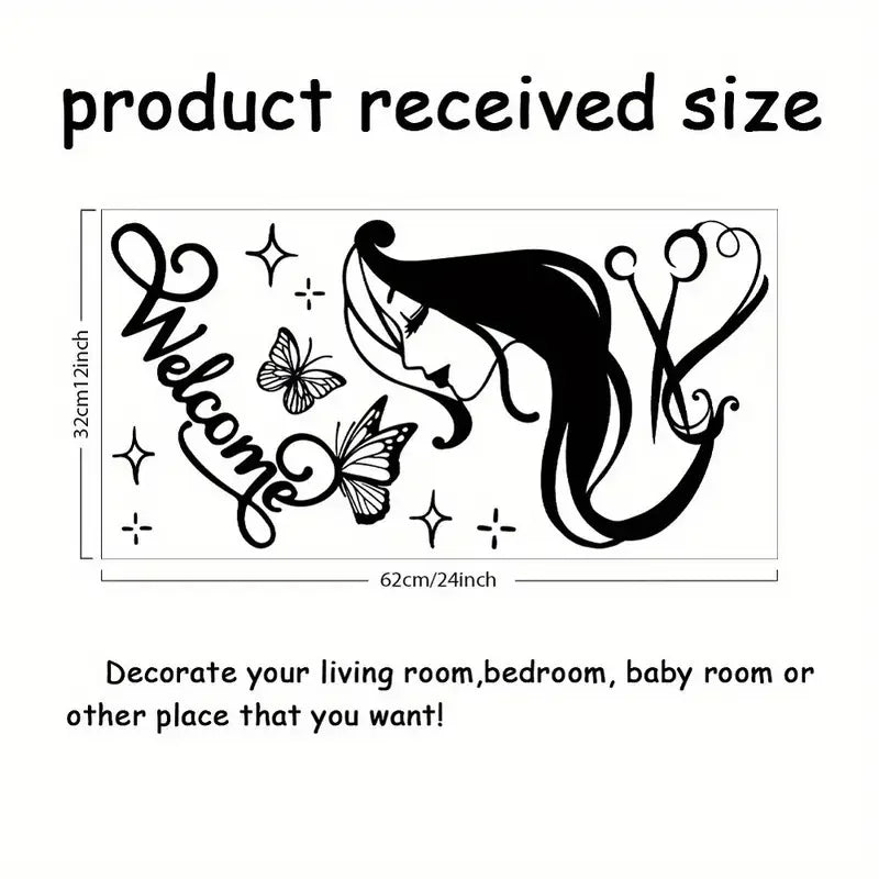 1pc Hairdressers Salon Wall Decal Beauty Salon Wall Sticker Welcome Creative Vinyl Art Mural for Scissors Barber Shop Decor