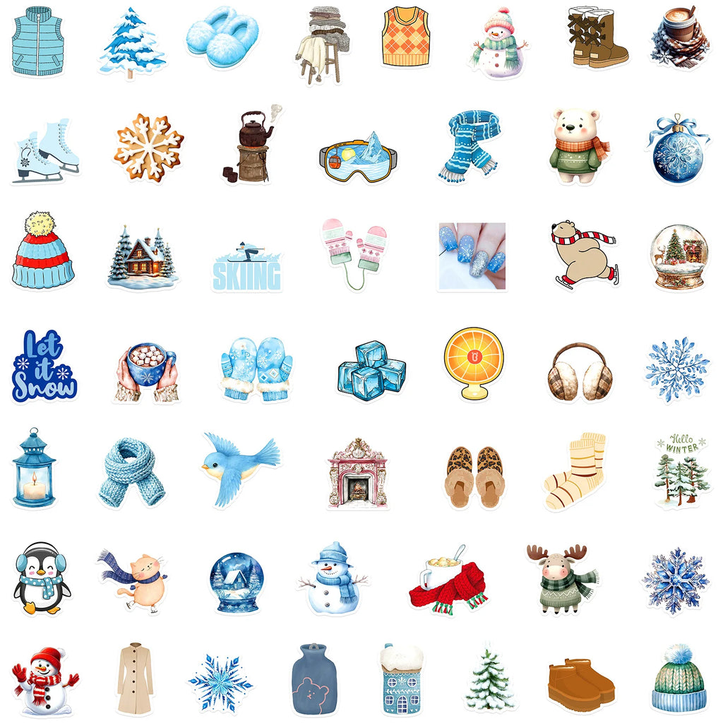 50/100 Pcs Nordic Style Winter Atmosphere Doodle Stickers for Cup Notebook Skate Stationery Box File Holder Helmet Removable