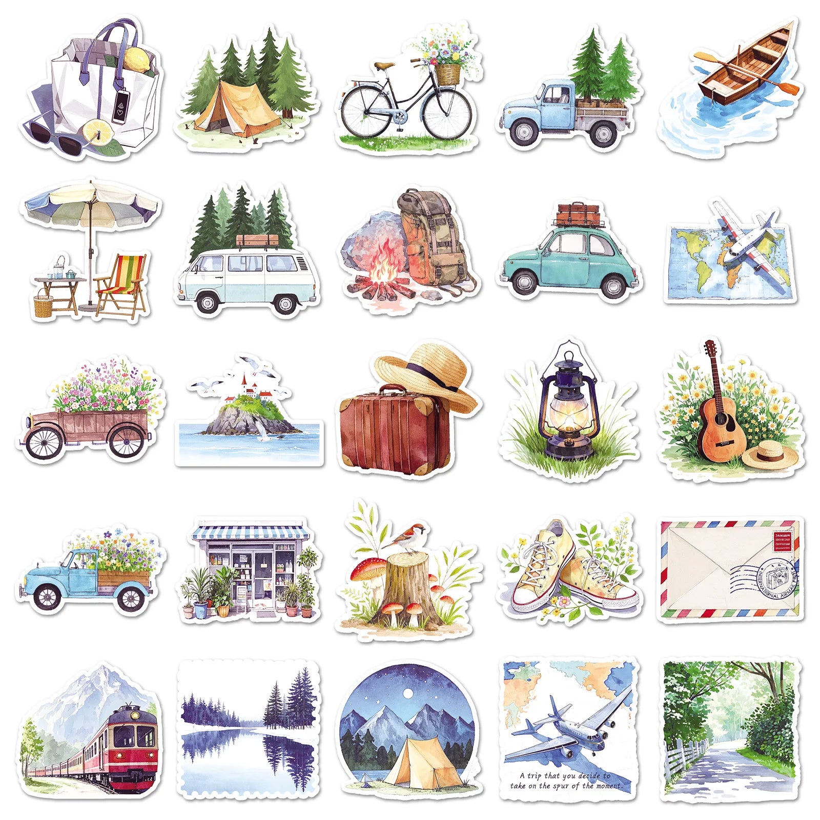 50-Pack Waterproof Outdoor Camping Graffiti Stickers for Phones Laptops Helmet Suitcase Watercolor Landscape Decor