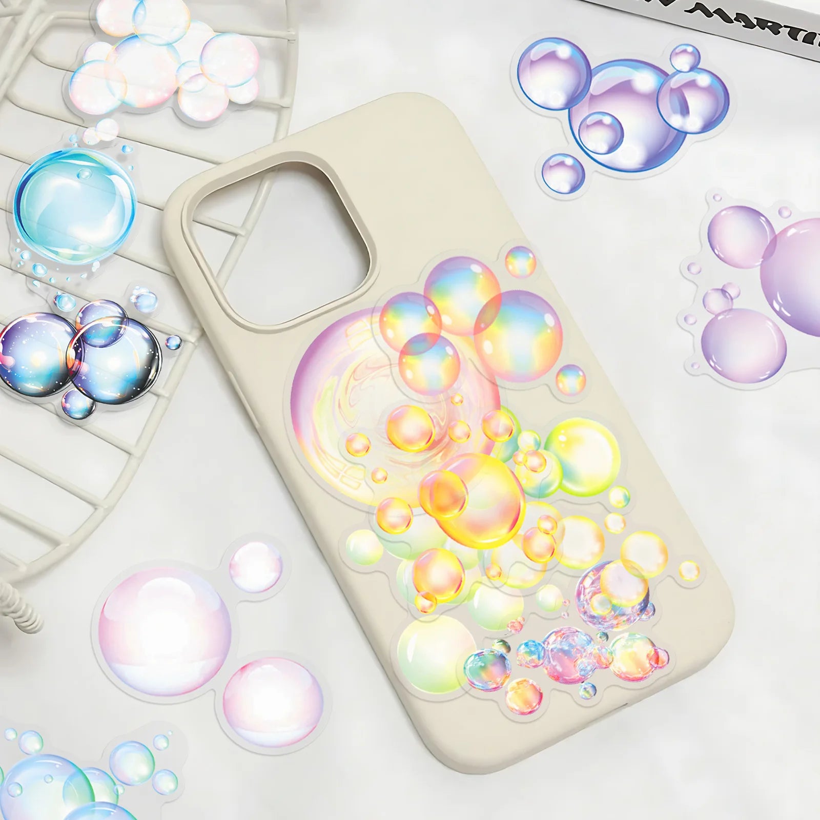50-Pack Transparent Colorful Bubble Stickers PET Waterproof Decorative DIY Sticker for Phones Laptops Stationery Luggage