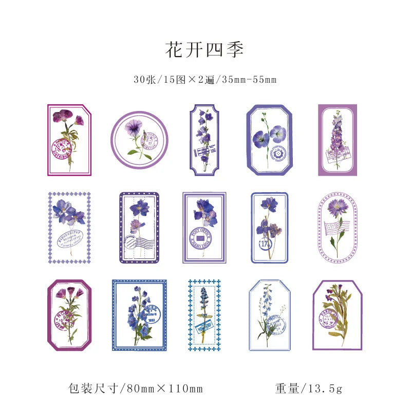 Mist Flower Series 30PCS PET Sticker Pack Light Retro Plant Frame DIY Decorative Stationery Notebook Stickers -6 Styles
