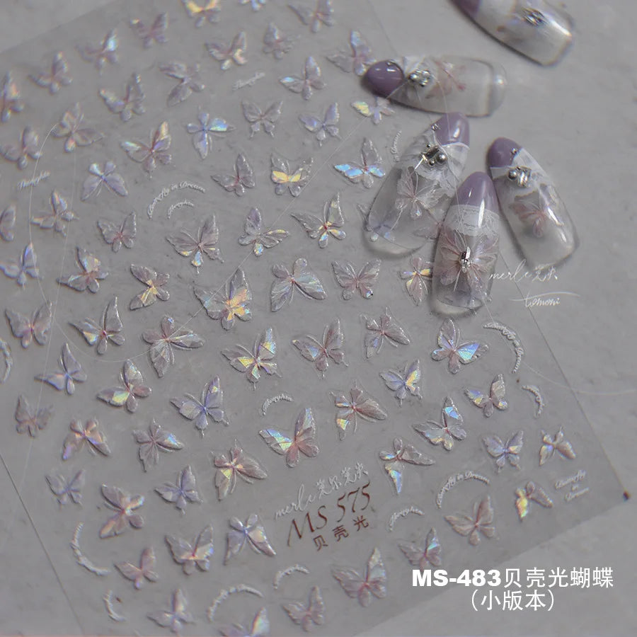 5D Butterfly Nail Stickers Sparkling Jelly Butterfly Nail Art Sticker Decorations Decals DIY Self Adhesive Slider Manicure Parts