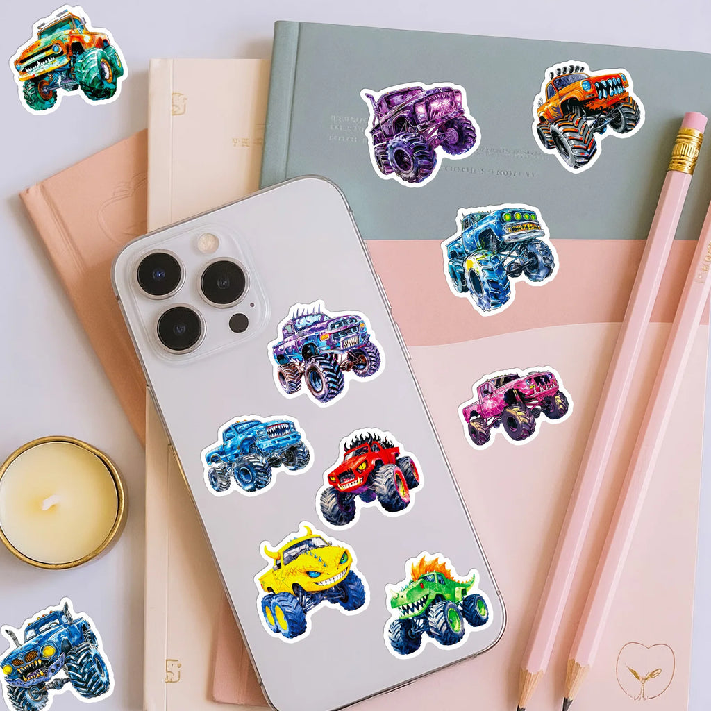 56PCS Wild Monster Car Stickers Student Notebook Skateboard Helmet Waterproof DIY Unique Decorative Art Decal Sticker