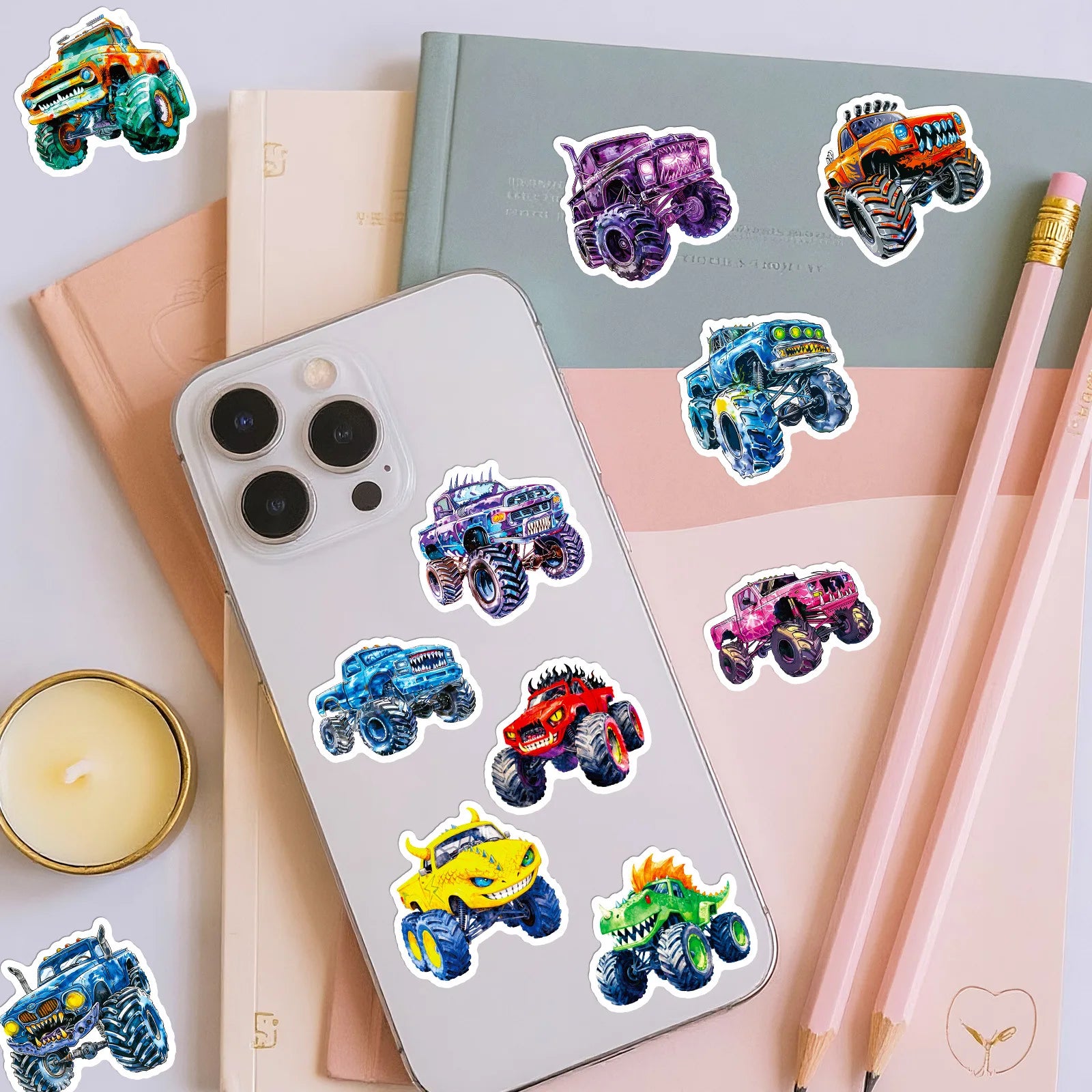 56PCS Wild Monster Car Stickers Student Notebook Skateboard Helmet Waterproof DIY Unique Decorative Art Decal Sticker