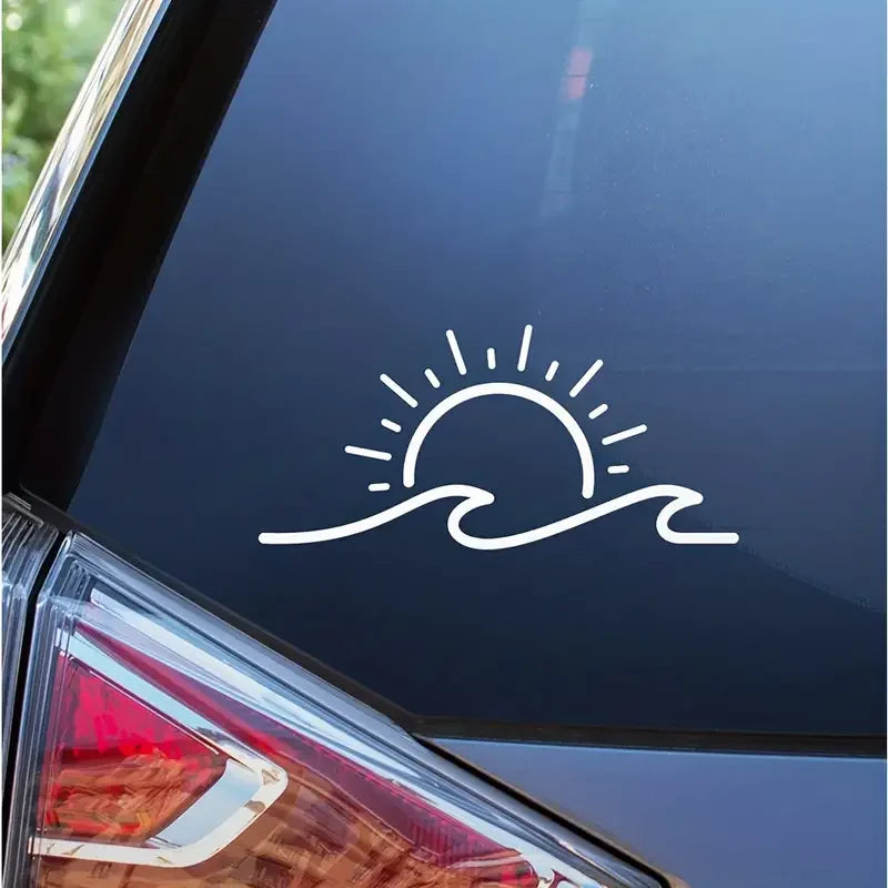 Beach-Ready Car Accessories: Sun & Wave Vinyl Stickers for Your Bumper, Truck, or Notebook!