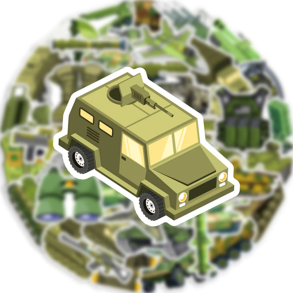 50-Pack Military Tank Missile Helicopter Decals Camouflage Gear Waterproof Stickers for Water Bottles Skateboards Guitars Helmet