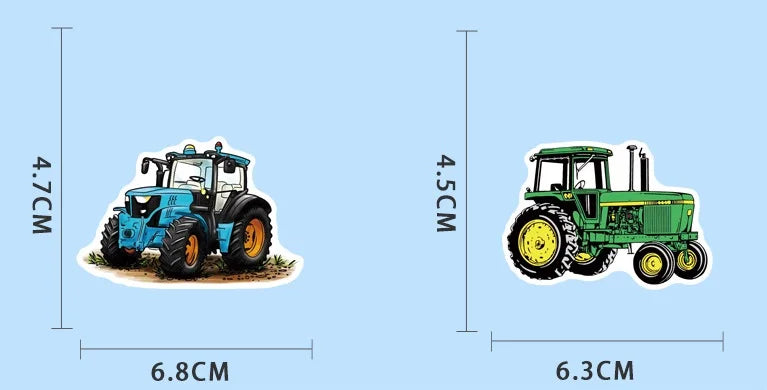 50/100 Pcs Cartoon Farm Tractor Colorful HD Stickers for Phone Case Toolbox Fridge Cabinet Drawer Stationery Box Removable Decal