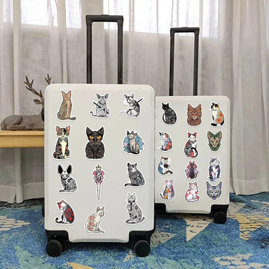 50/100PCS Cartoon Tattoo Cat Graffiti Stickers Guitar Notebook Luggage DIY Waterproof Stationery Stickers