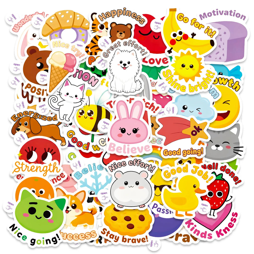 50PCS Cute Animal Encouragement Doodle Stickers, Notebook Stationery Phone Scooter Inspirational Phrase Decorative Art Sticker