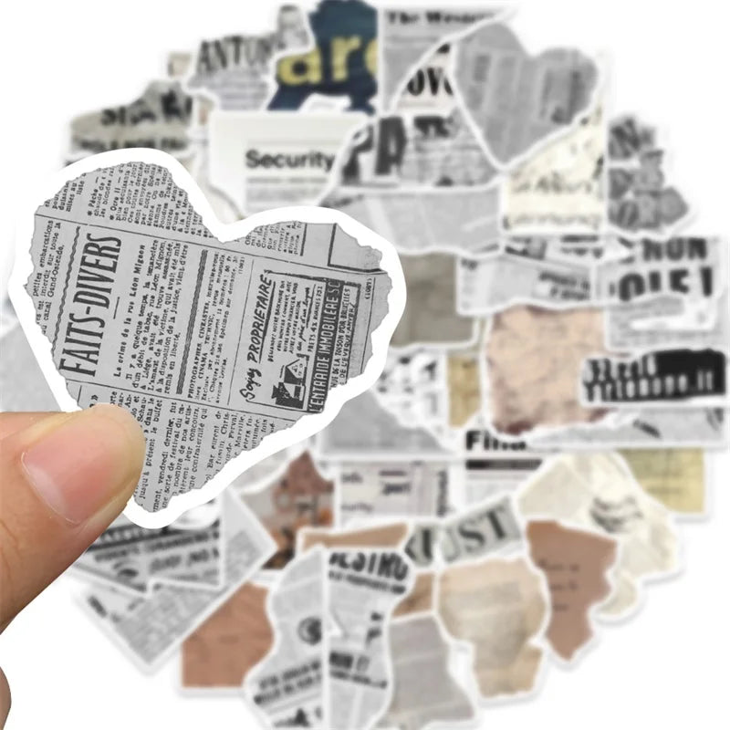 10/30/52PCS Vintage Newspaper PVC Sticker Aesthetic Children's Korean Stationery School Supplies DIY Decoration Scrapbooking