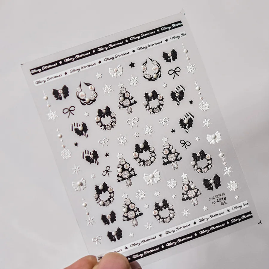 Luxury Crystal Diamond Nail Stickers 5D Cute Apple Christmas Tree Nail Decoration Stickers DIY 3D Happy New Year Manicure Decals