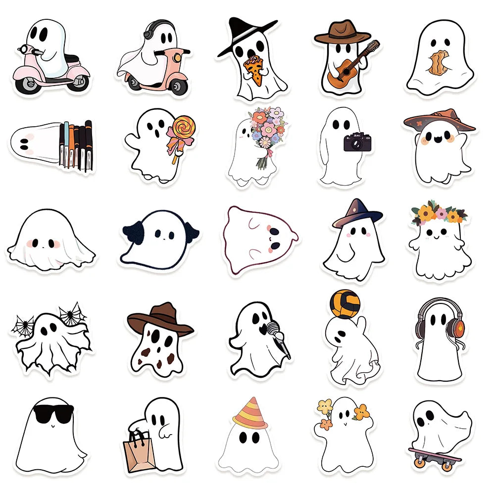 50/100PCS Little Ghost Stickers Notebook Halloween Fun Cartoon Aesthetic For Laptops Luggage Scrapbooks Bicycle Phone Sticker