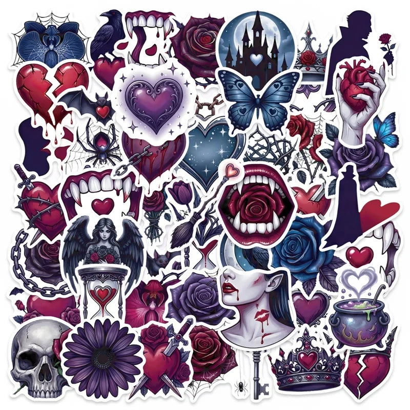 10/30/50PCS Gothic Valentine's Day Sticky PVC Sticker Stationery DIY Laptop Luggage Skateboard Decoration Scrapbooking