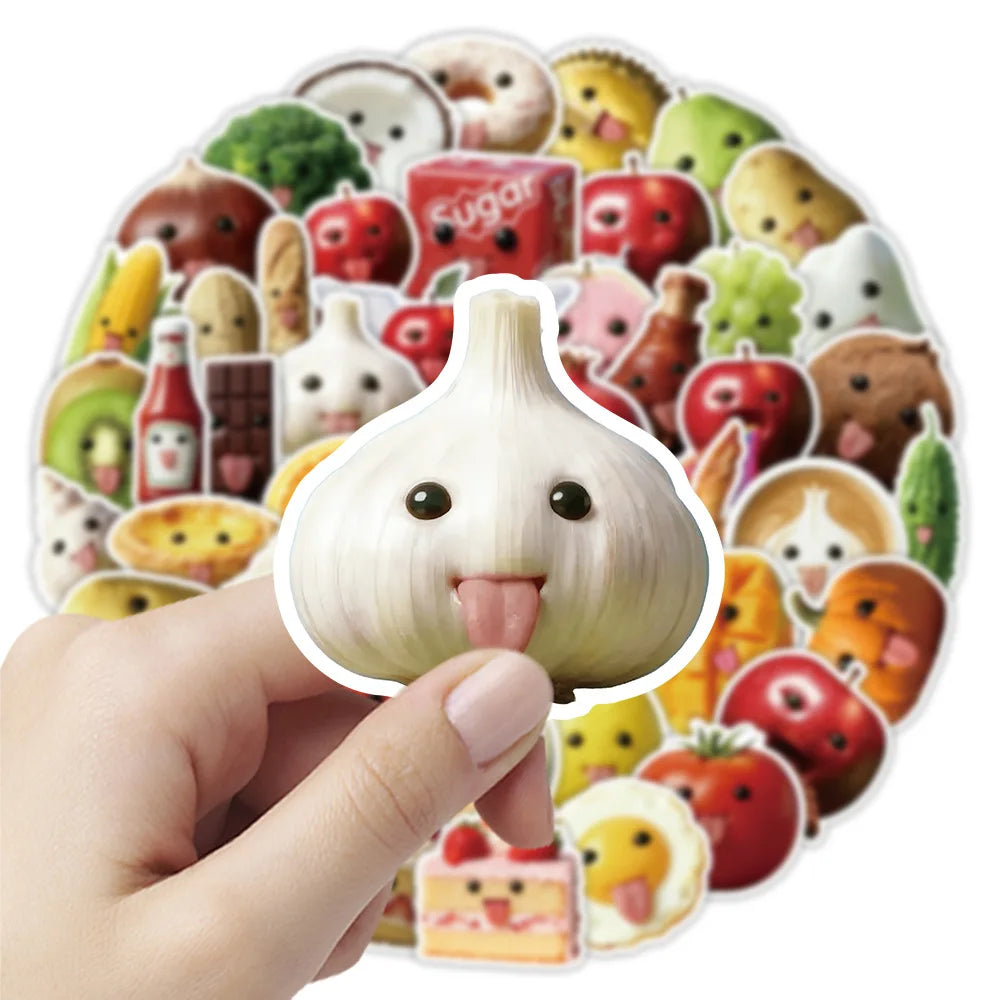 50-Pack Abstract Cartoon Fruit Food Stickers Funny Creative Decoration for Luggage Water Bottles Stationery Notebooks