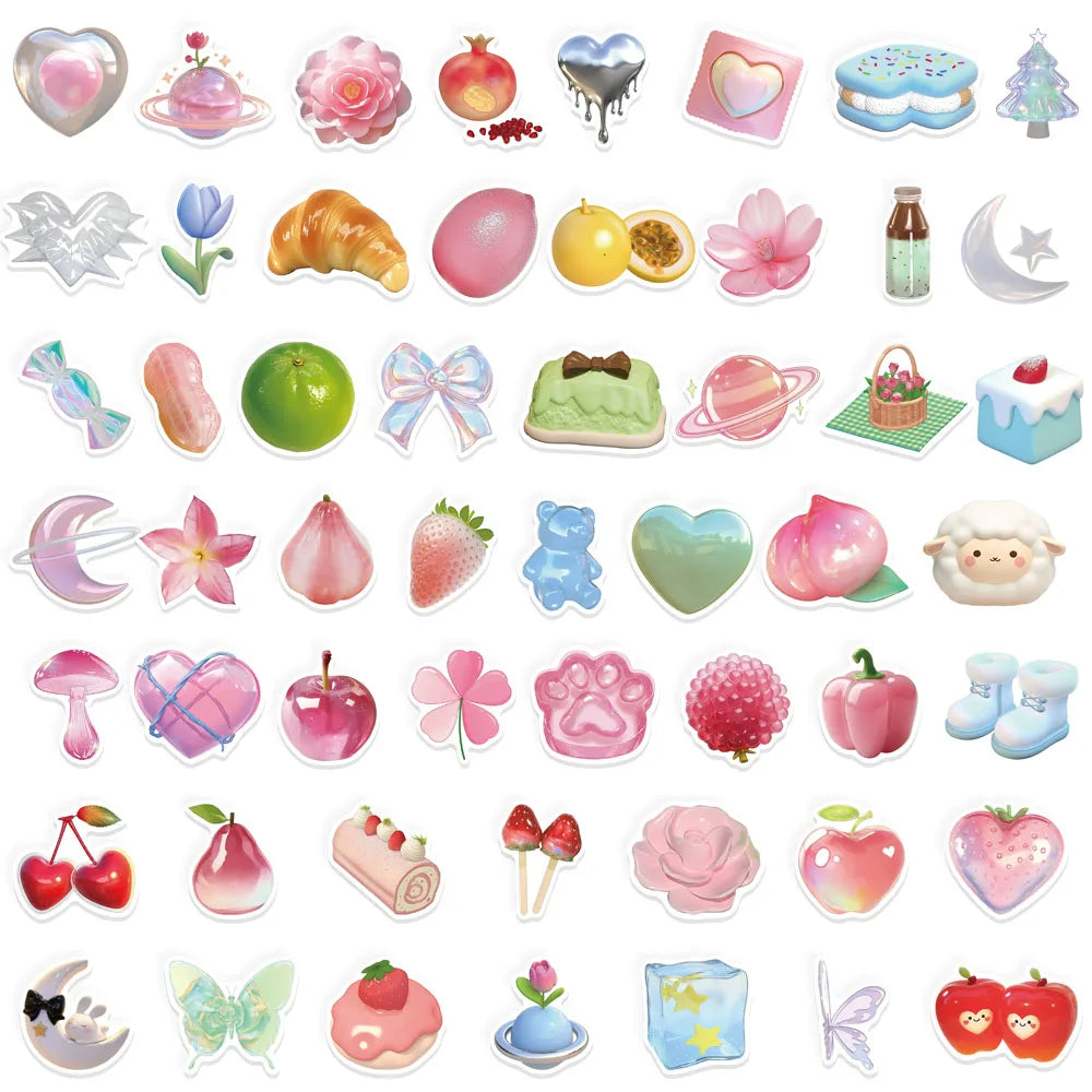 50PCS 3D Pattern Series Sticker Pack Waterproof Stickers DIY Brochure Decorative Notebook Tablet Toy Stickers