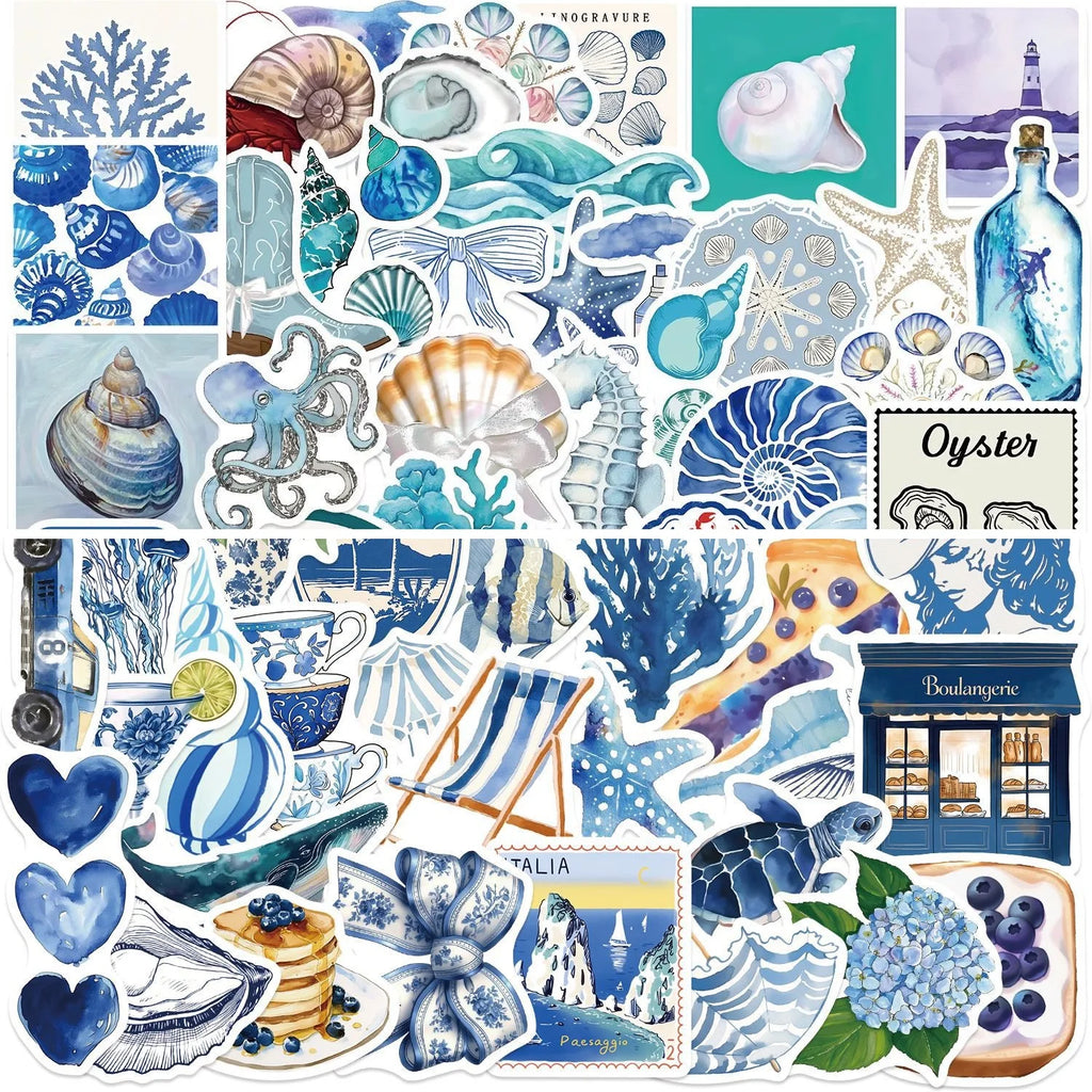 100PCS Cartoon Blue Coast Graffiti Stickers Decor Guitar Notebook Luggage DIY Stationery Stickers