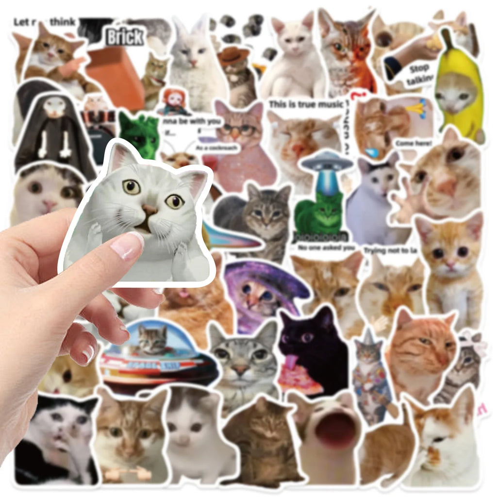 50Pcs Creative Network Popular Cat Meme Collection Hand Account DIY Graffiti Stickers Water Cup Skateboard Stickers
